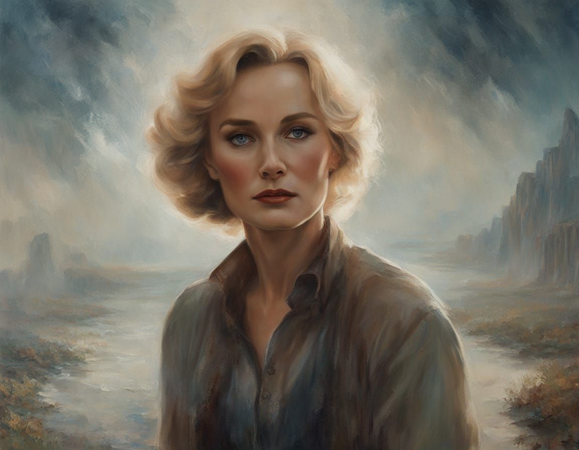 Dreamy Jessica Lange Portrait in Hyperrealistic Impasto Styl...