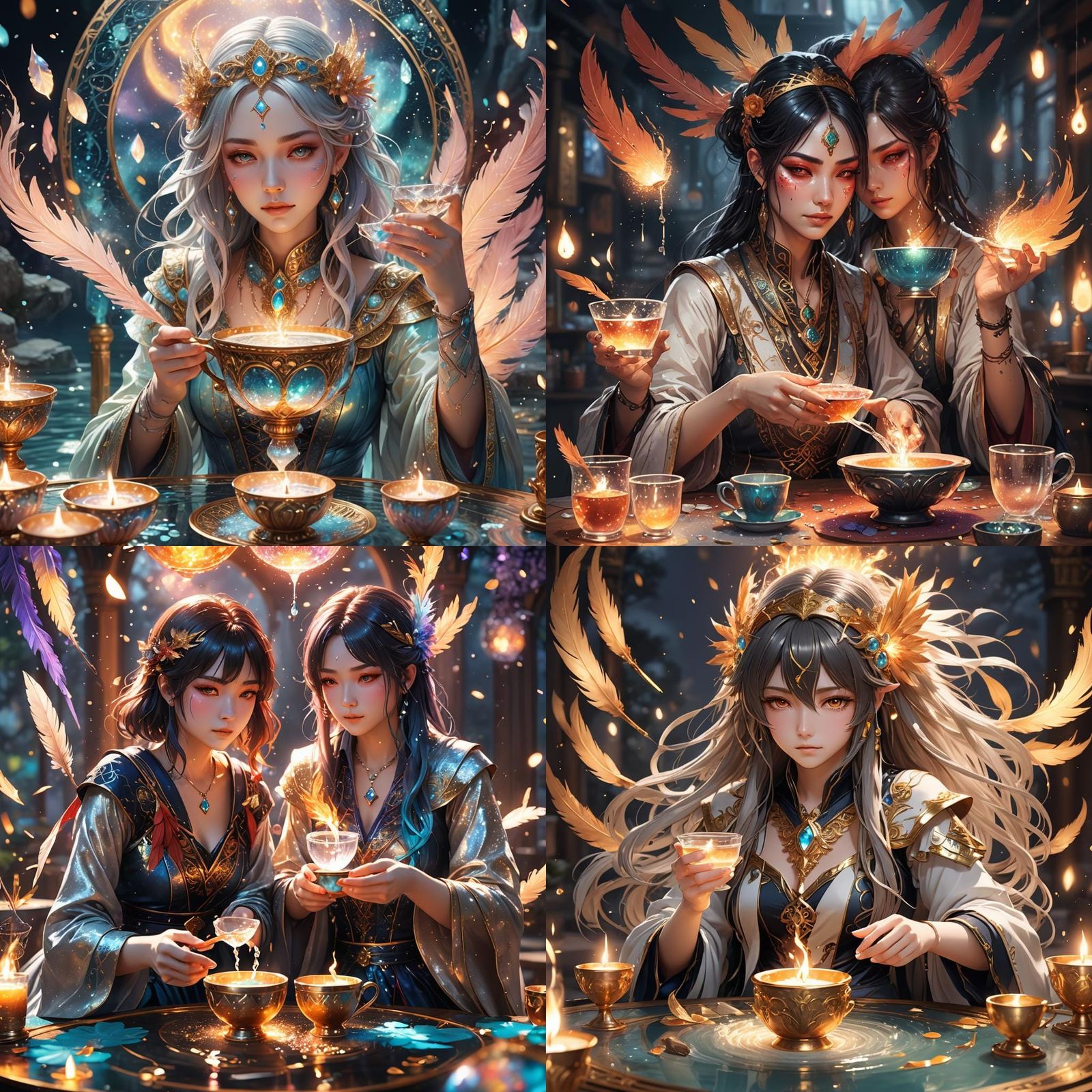 Tarot Reader Pouring Water: Detailed 3D Anime Art