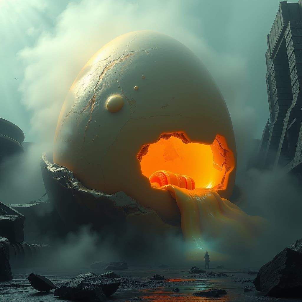 Gargantuan Iridescent Yolk in Sci-Fi Setting