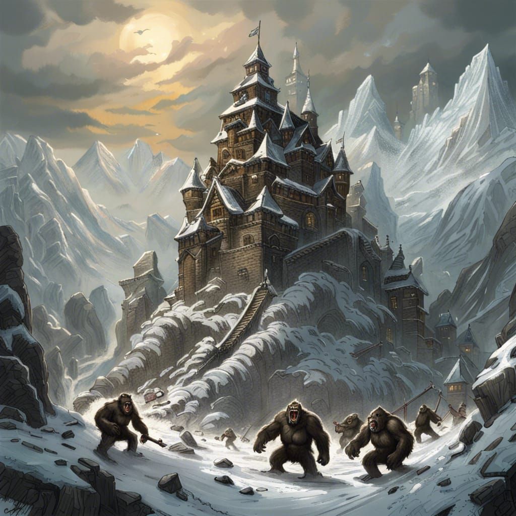 King Kongs Attack Snowy Castle: Epic Artwork