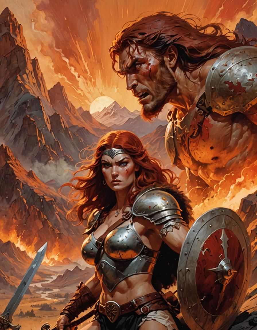 Red Sonja in Frank Frazetta Style