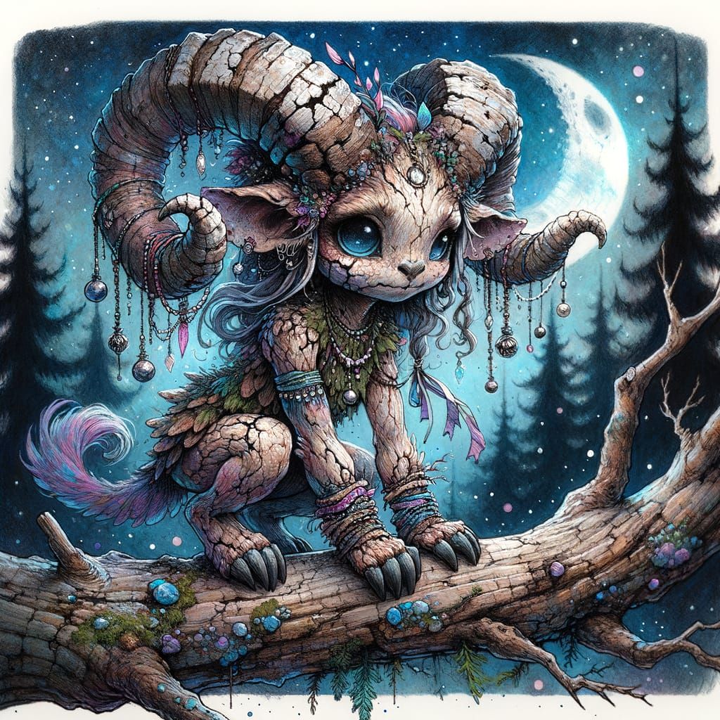 Mystical Forest Fairy in Pastel Watercolour Night Scene