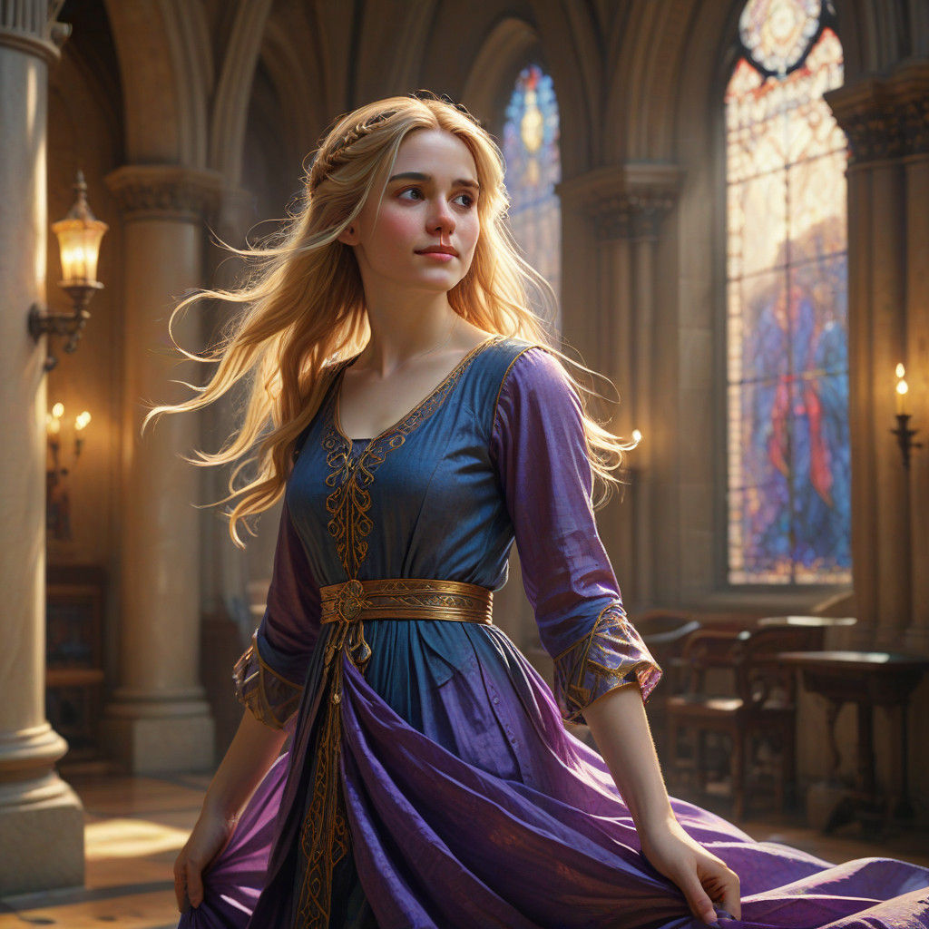 Ethereal Cleric in Sunlit Cathedral, in Pre-Raphaelite Style