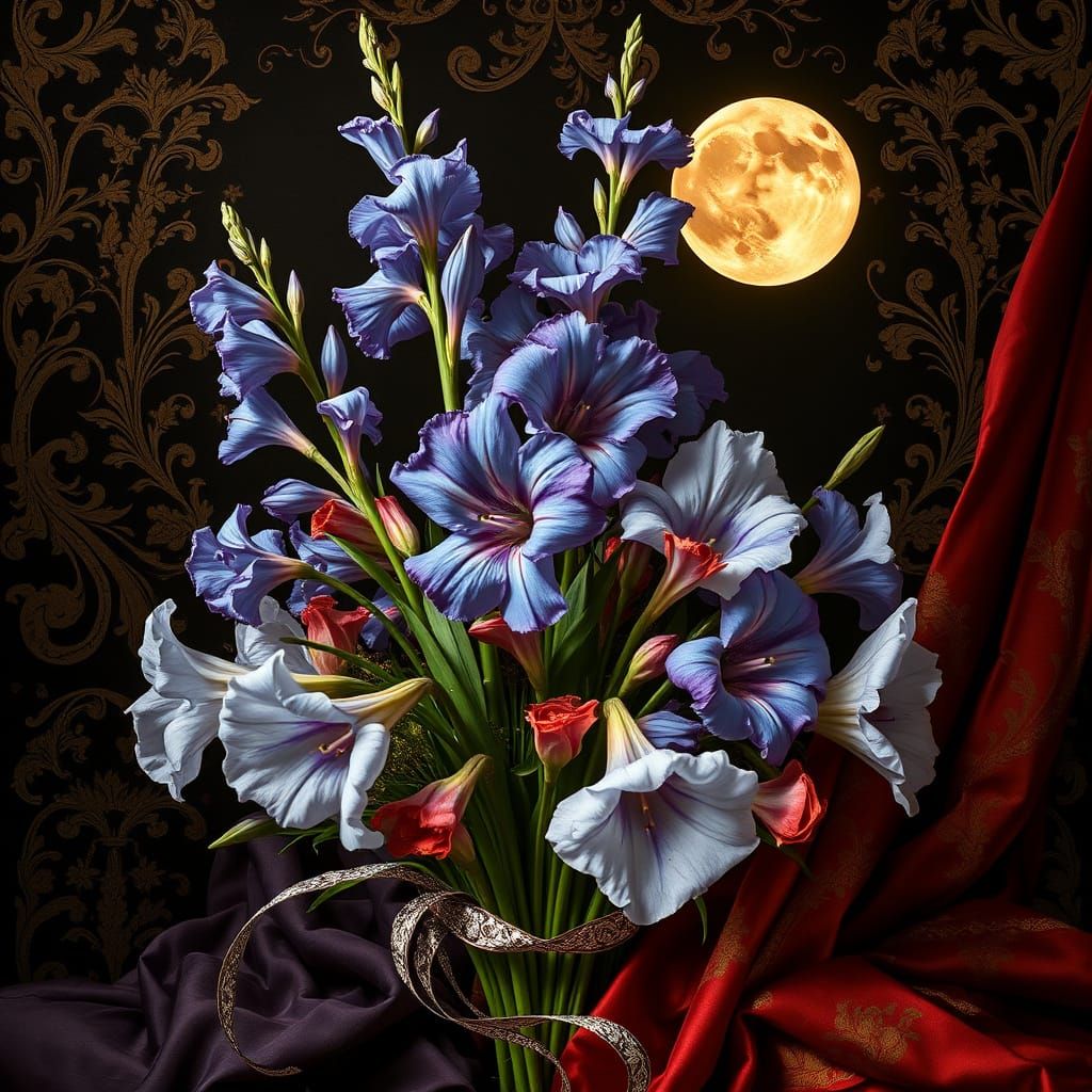 Iridescent Gladioli Bouquet in Baroque Style