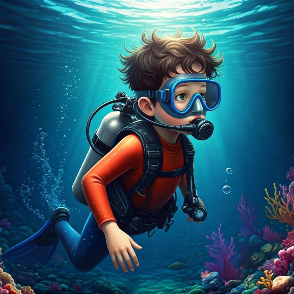 Vibrant Underwater Scene in Hyperrealistic 3D Style
