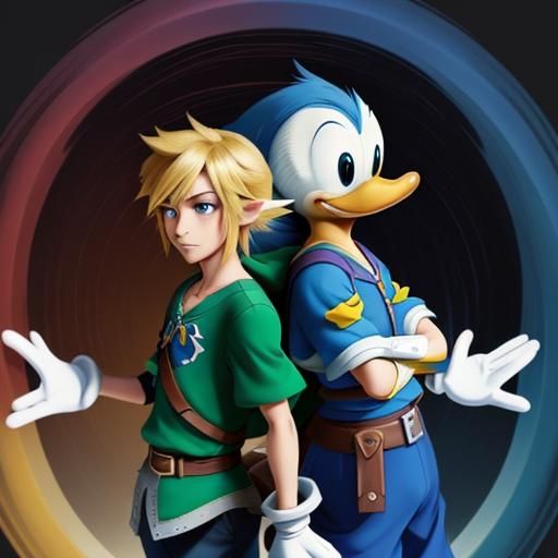 Link and Donald Duck in Anime Style