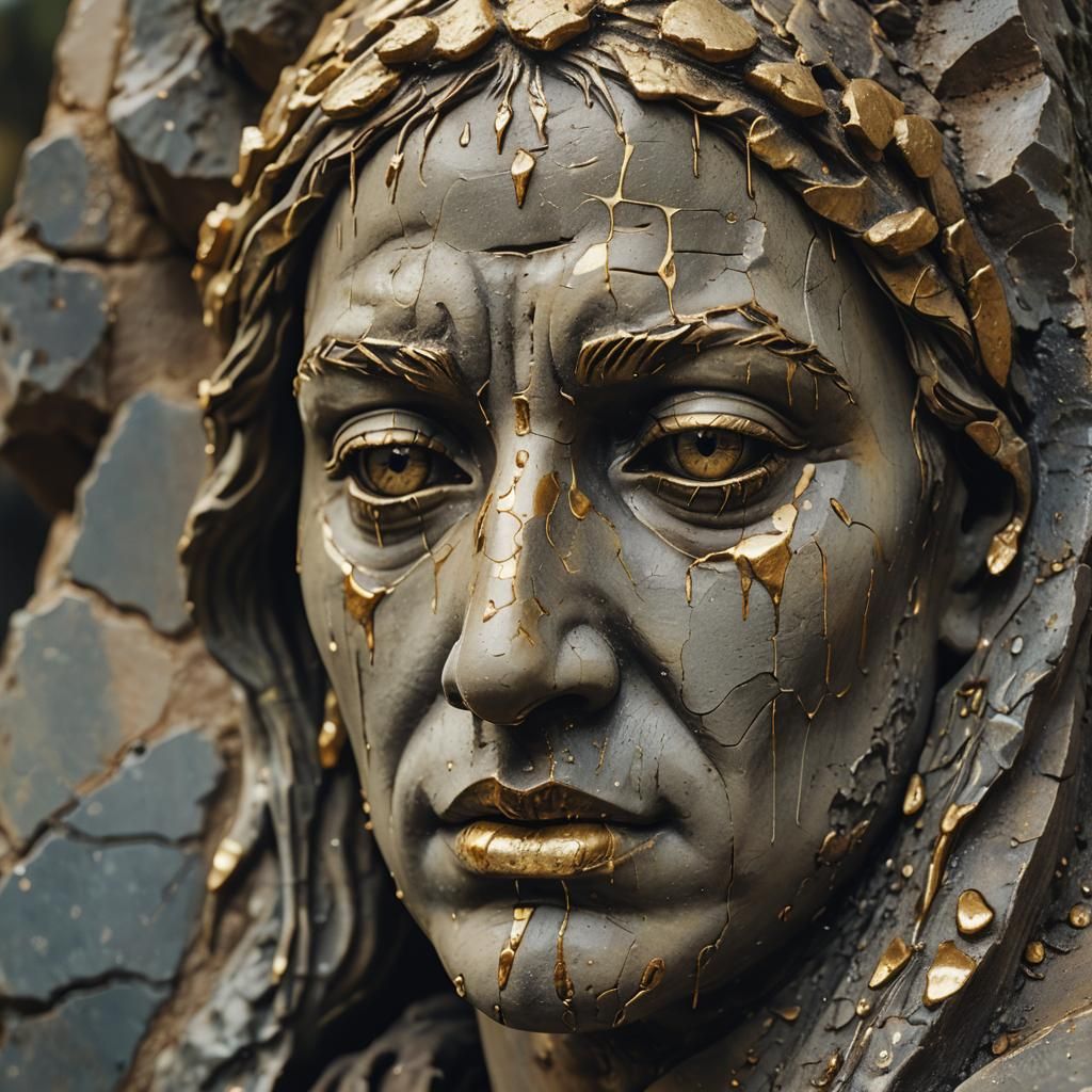 Ancient Statue Weeping Tears in Dreamlike Surrealism