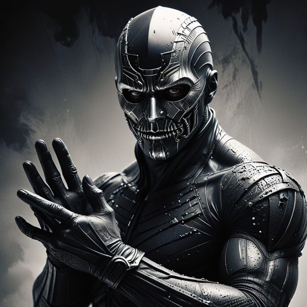 Masked Figure in Graphite Sketch with Color Accent