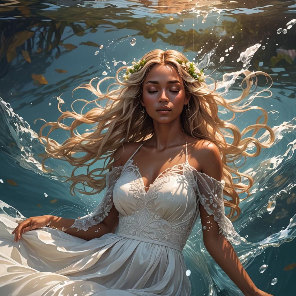Tanned Blonde Bride Floating: Artgerm Style Portrait