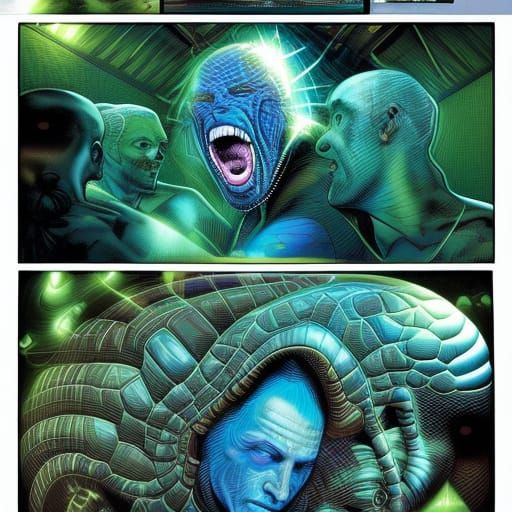 Reptilian Implanting Holographic Device: Comic Book Art