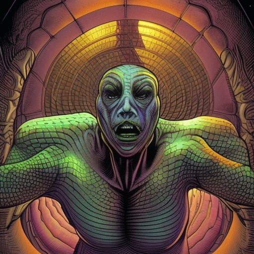 Reptilian Implanting Holographic Device, Comic Book Art