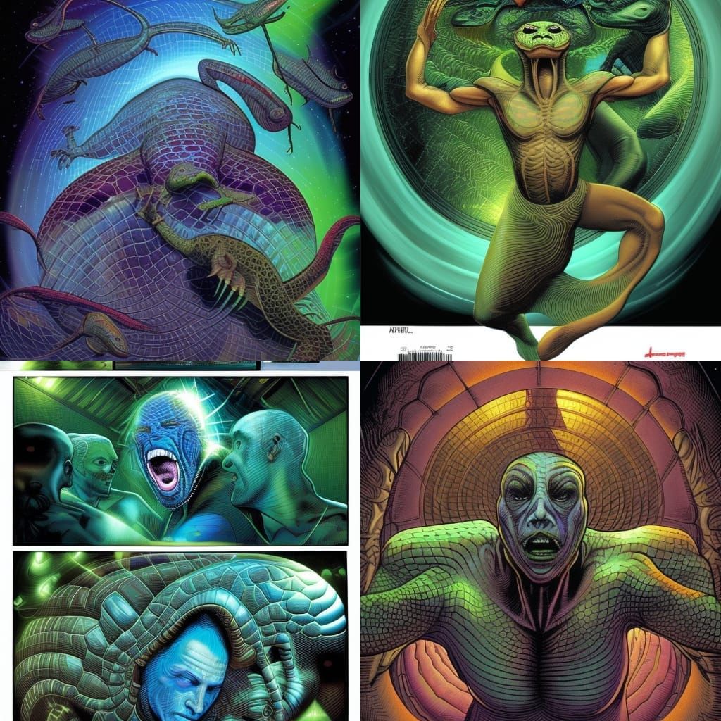 Reptilian Implanting Holographic Technology, Comic Book Art