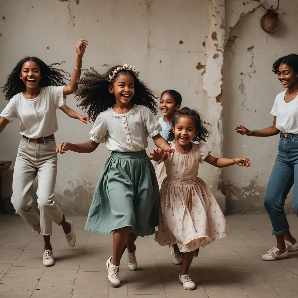 Charming Girl Dancing with Friends