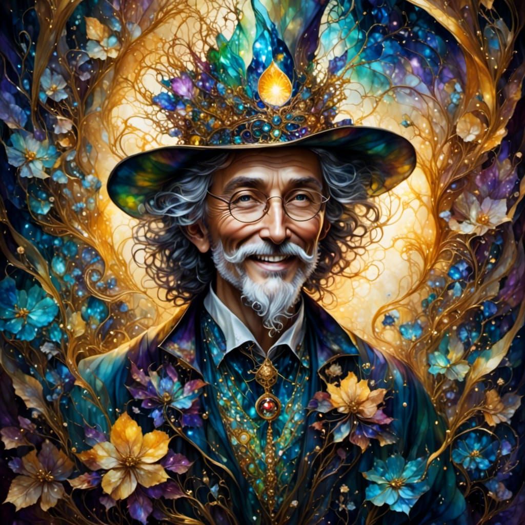 Fractal Flower Wizard with Third Eye in Alcohol-Ink