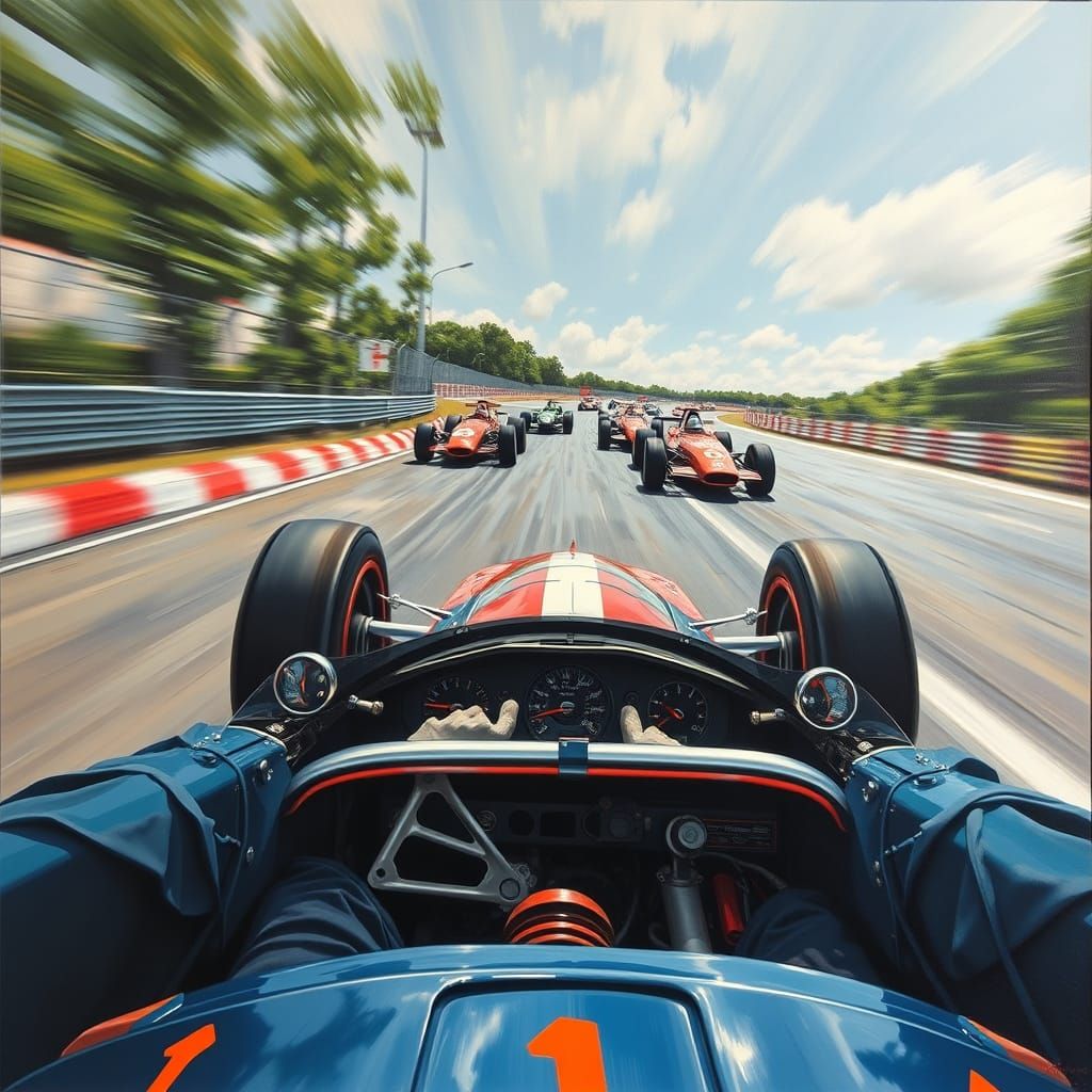 1960s Formula One Race: Hyperrealistic Cockpit View