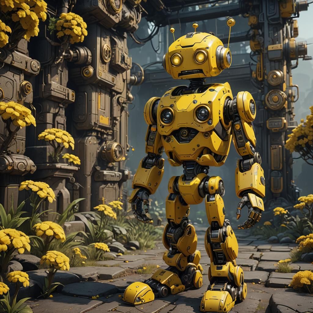 Yellow Robot Plushy: Detailed Matte Painting
