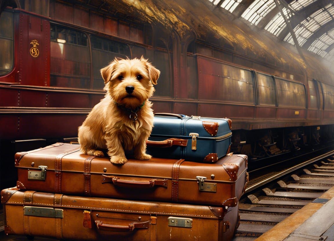 Norfolk Terrier on Platform 9 3/4 as Oil Painting