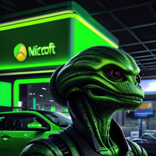 Alien at Gas Station: Detailed 3D Cinematic Portrait