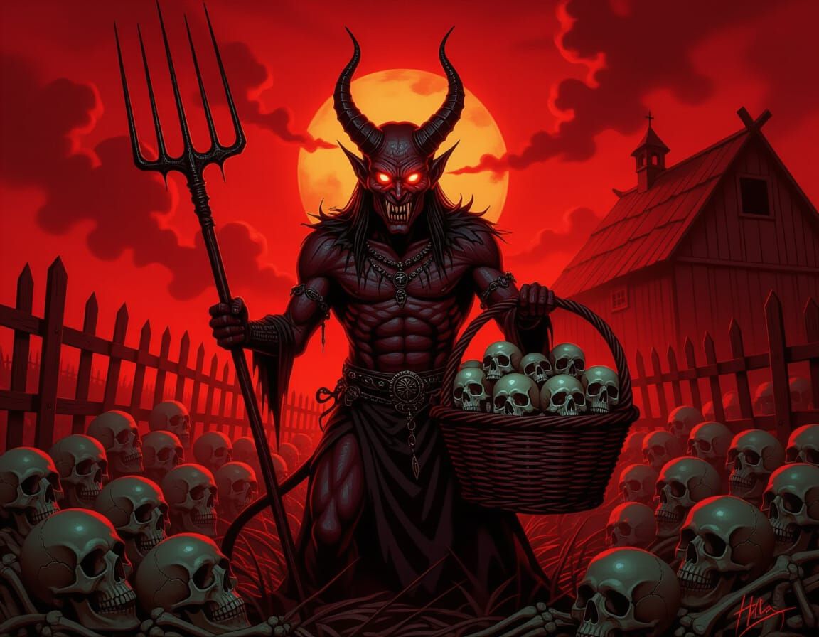 Nightmare Devil with Skulls in Macabre Farm