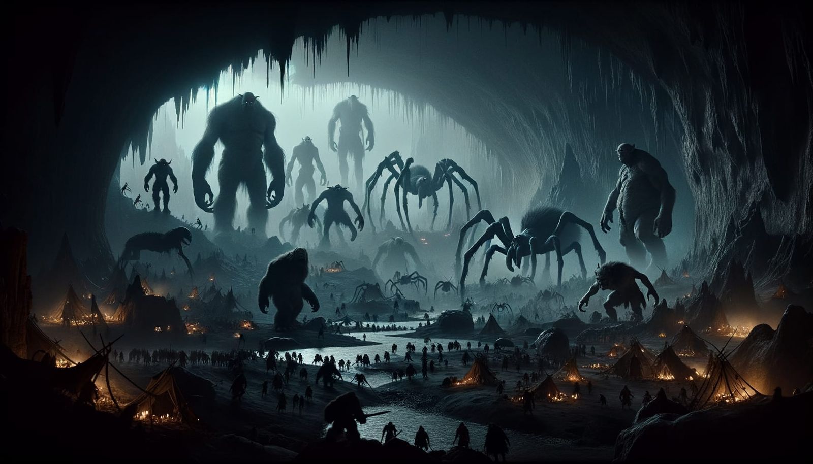 Hyperrealistic Subterranean Cave with Fantasy Creatures