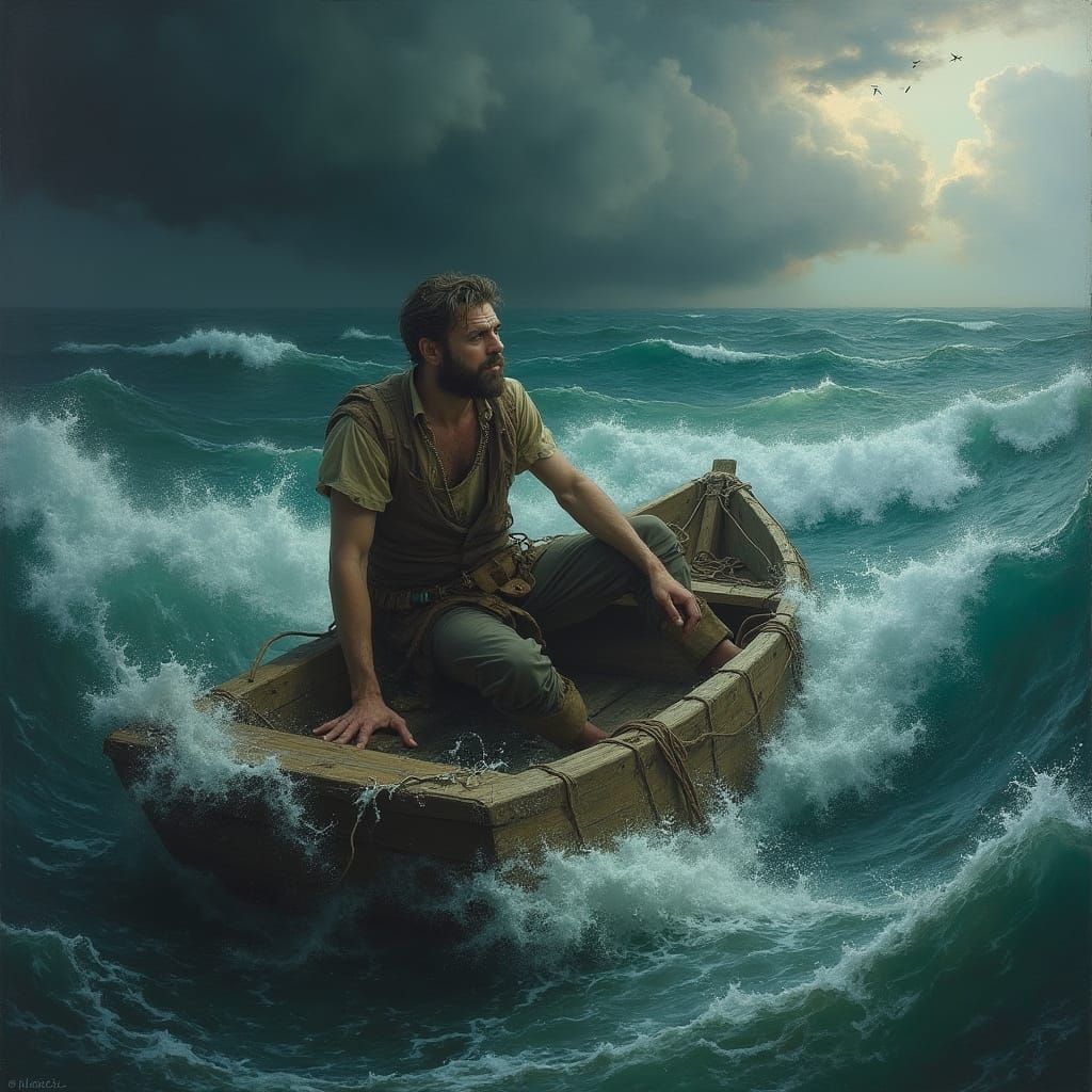 Resigned Sailor Adrift in Turbulent Ocean