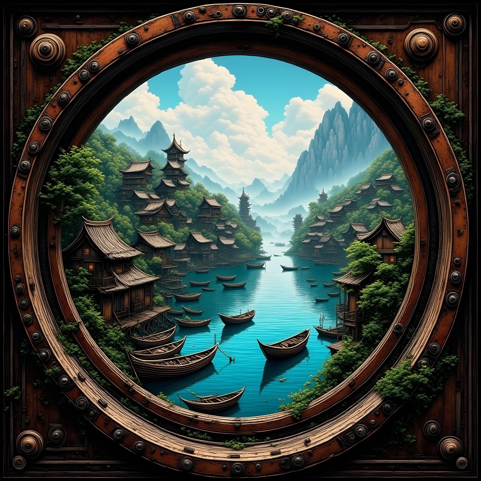 Himalayan Town Seen Through Porthole