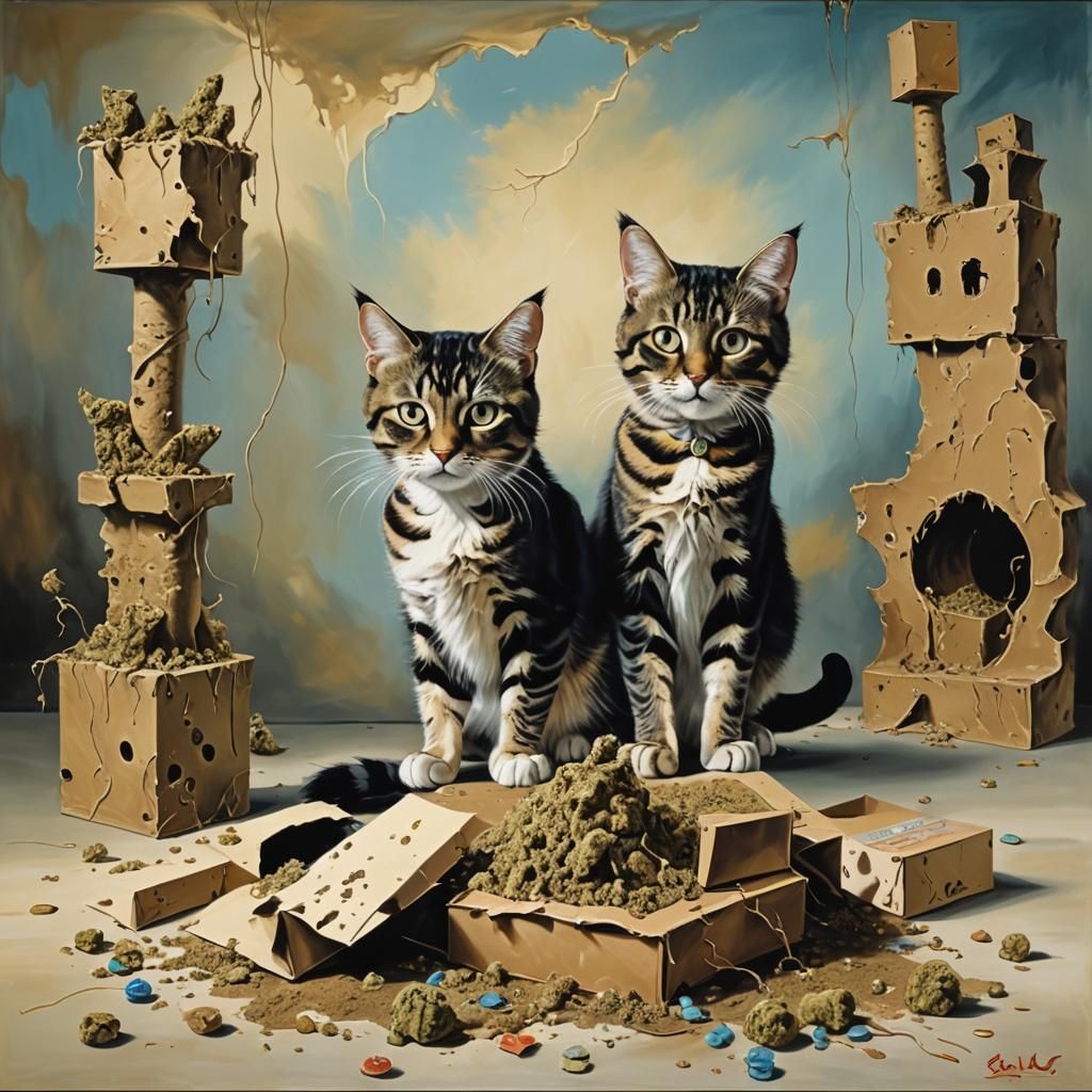 Cats Explore Surreal Dreamscape in Dali Style