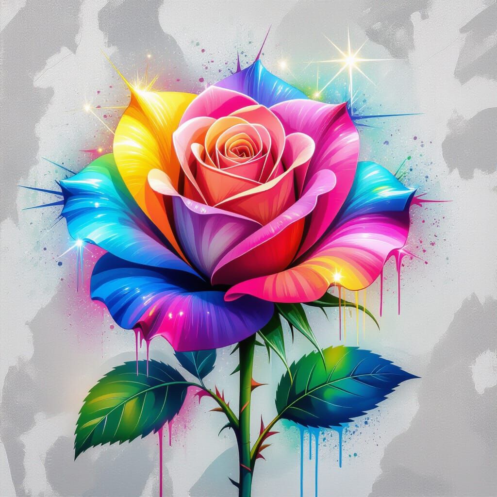 Neon Transparent Rose in Graffiti Art Style