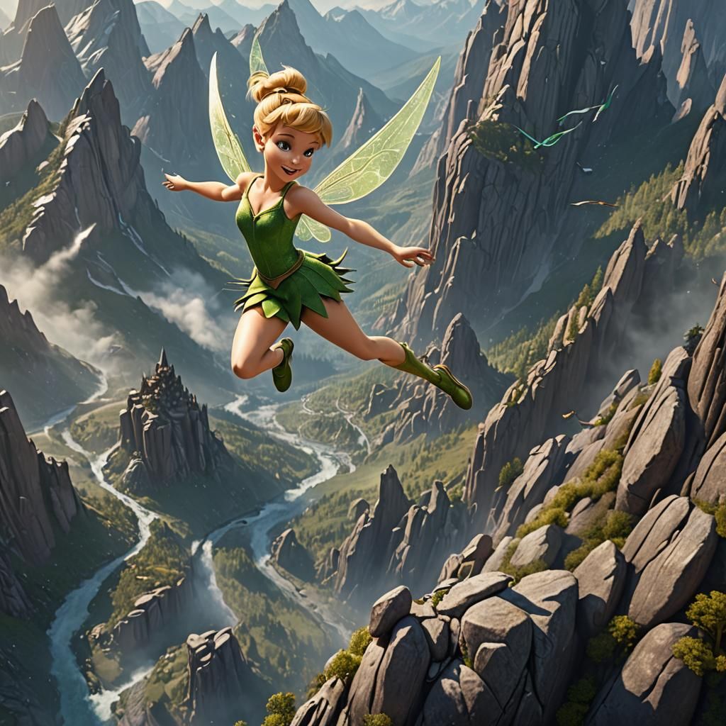 Tinker Bell Soaring Over the Rocky Mountains