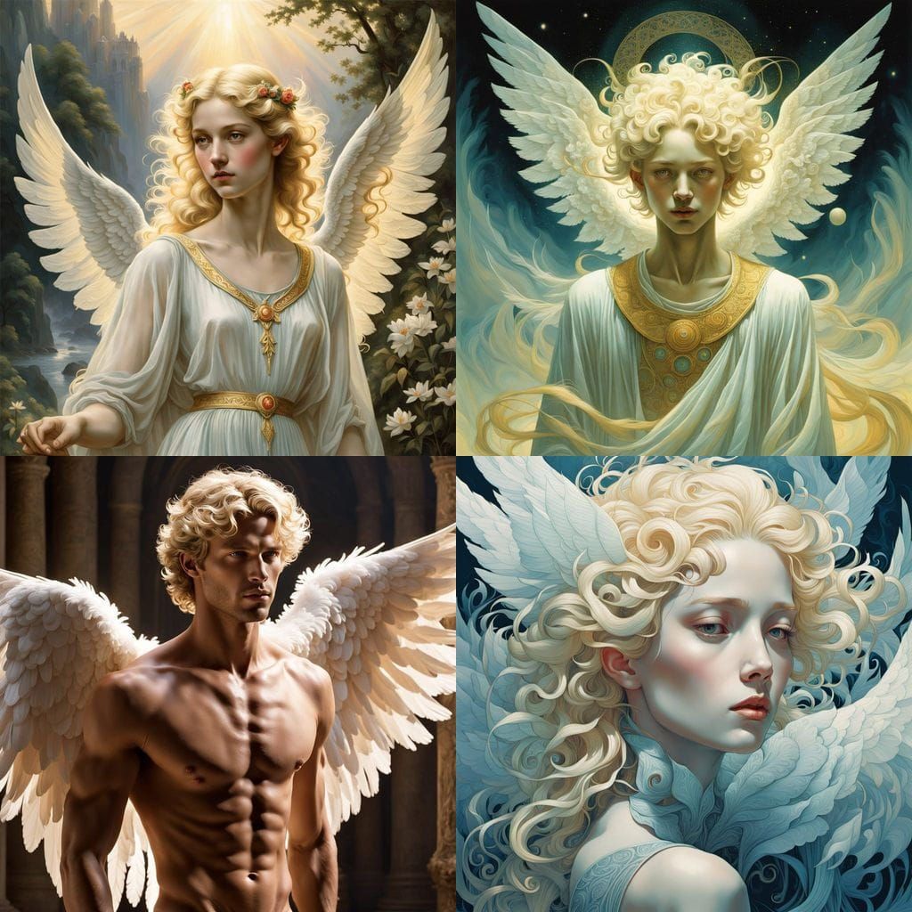 Ethereal Male Angel with Blonde Curly Hair