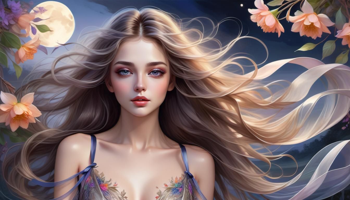 Beautiful Woman in Gown with Flowers