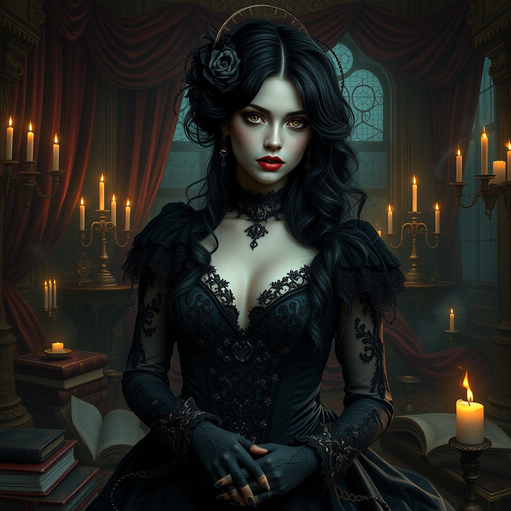 Victorian Goth in Eerie, Dark Chamber