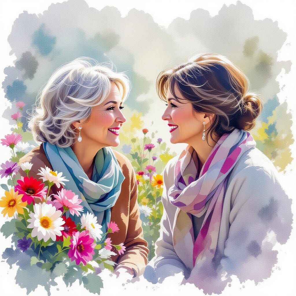 Ethereal Watercolour of Friends Amidst Flowers