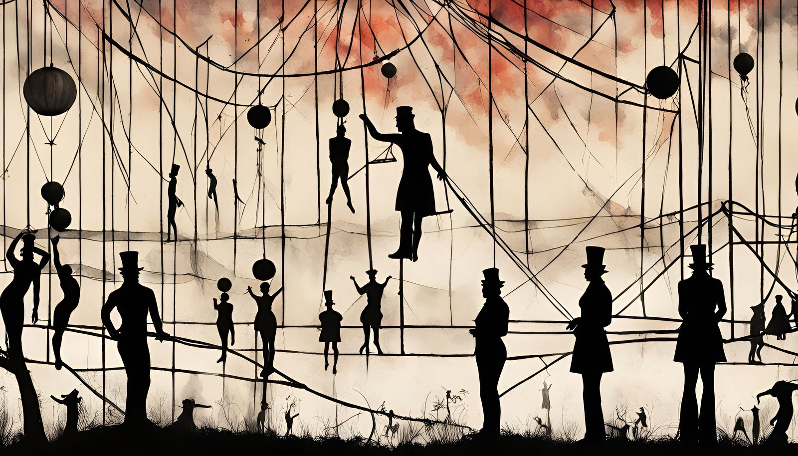 Abstract Circus Performers in Silhouette