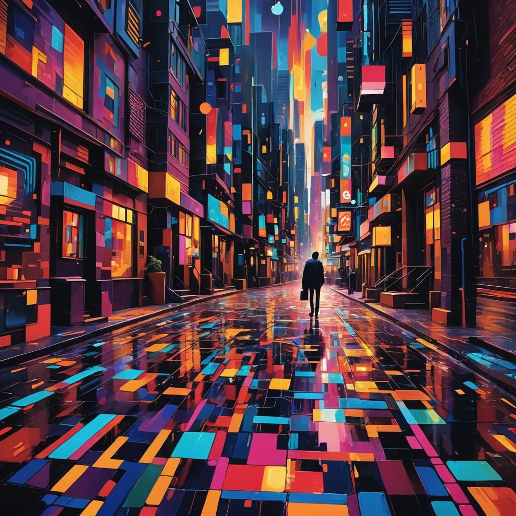 Geometric Fauvism Cityscape in Neo-Cubism Style