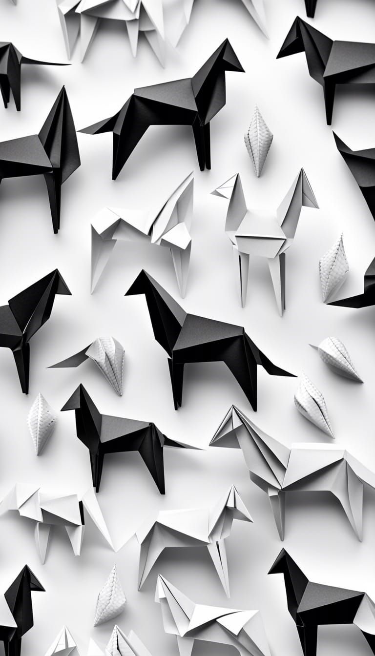 Monochrome Origami Animal Papercraft in 8K
