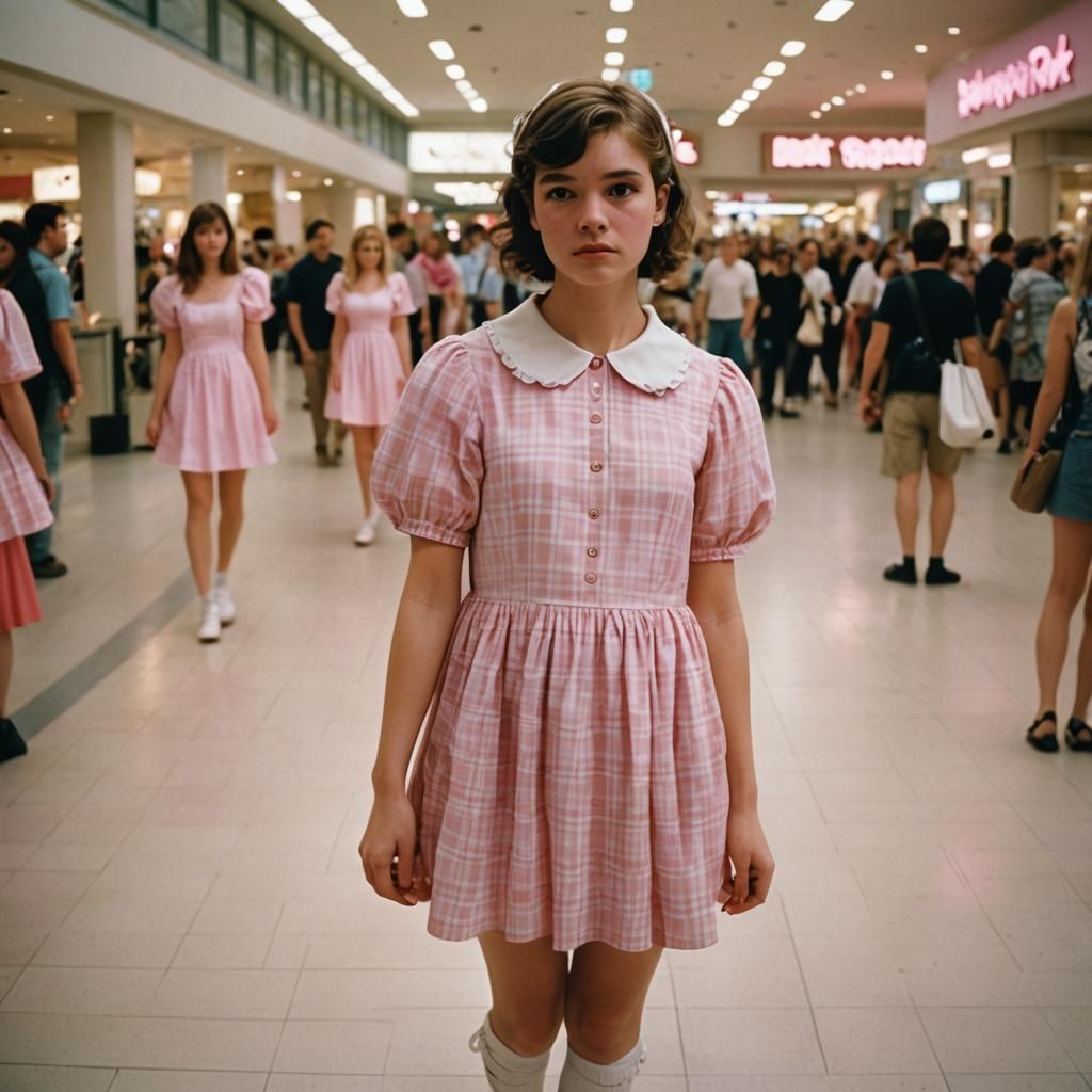 Moody Teen in Pastel Pink Babydoll Dress, Vignette Effect