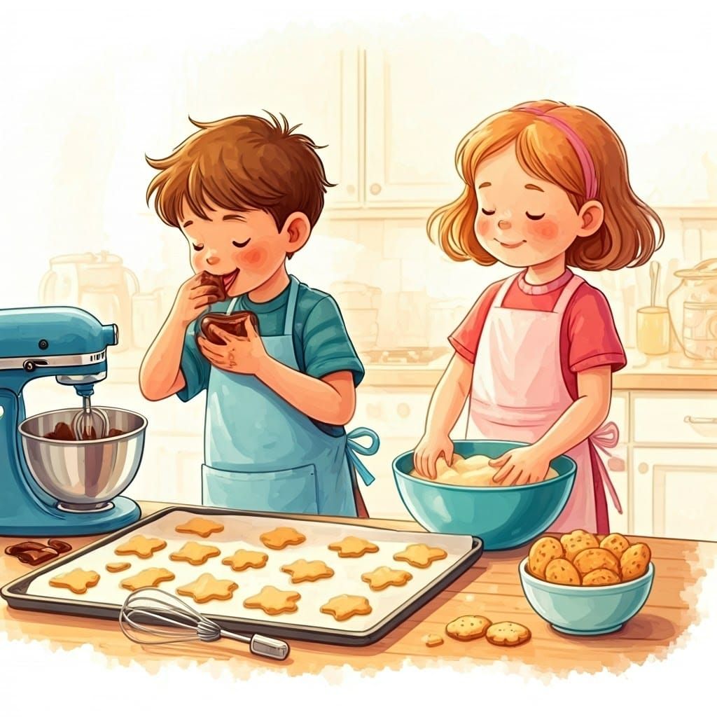 Whimsical Children in a Cozy Kitchen