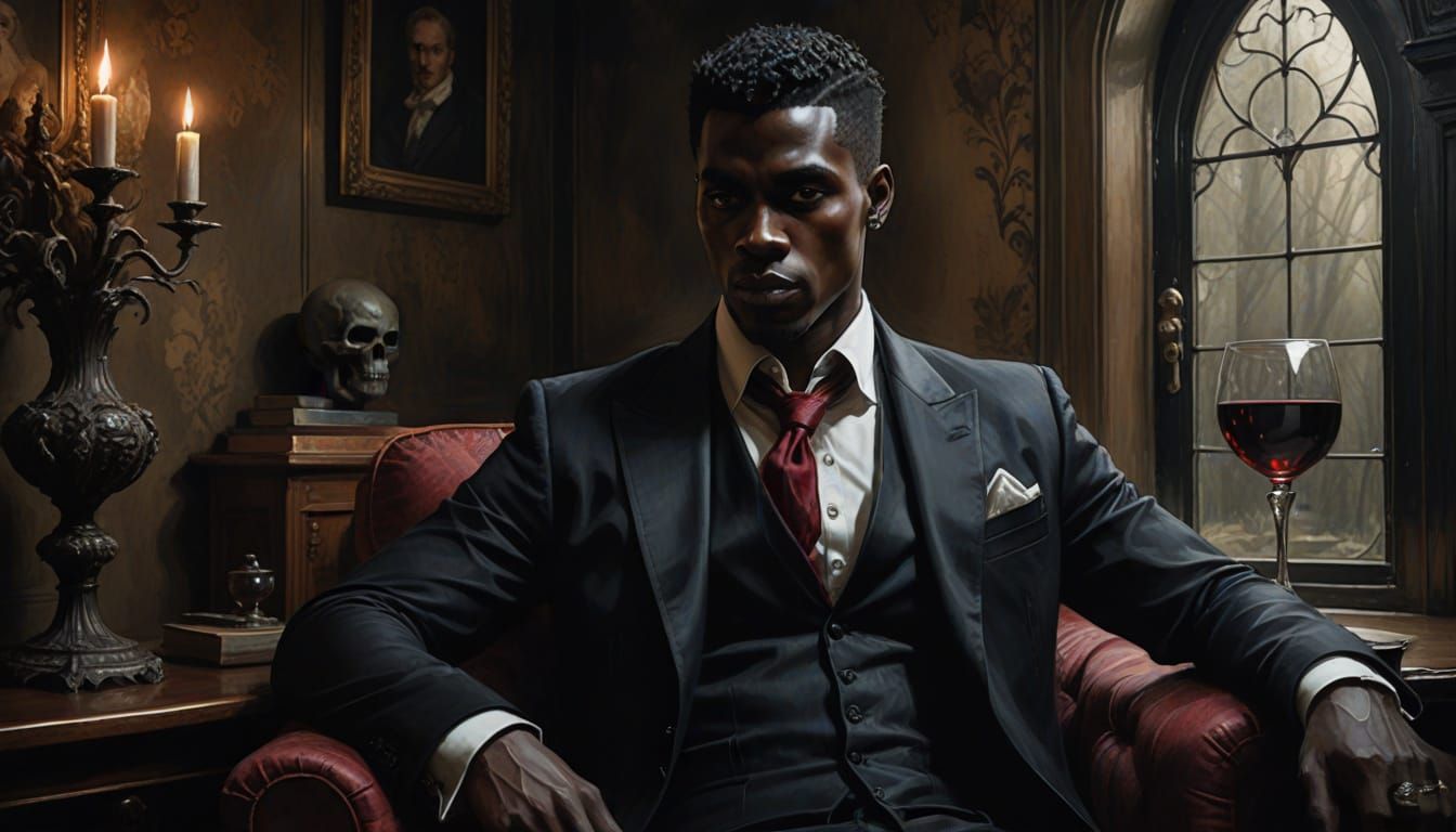 Nubian Vampire in Dark Elizabethan Interior