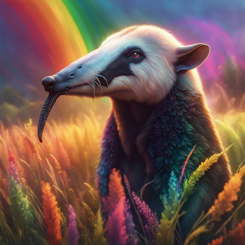 Anteater in Rainbow Smoke: Hyperdetailed Concept Art