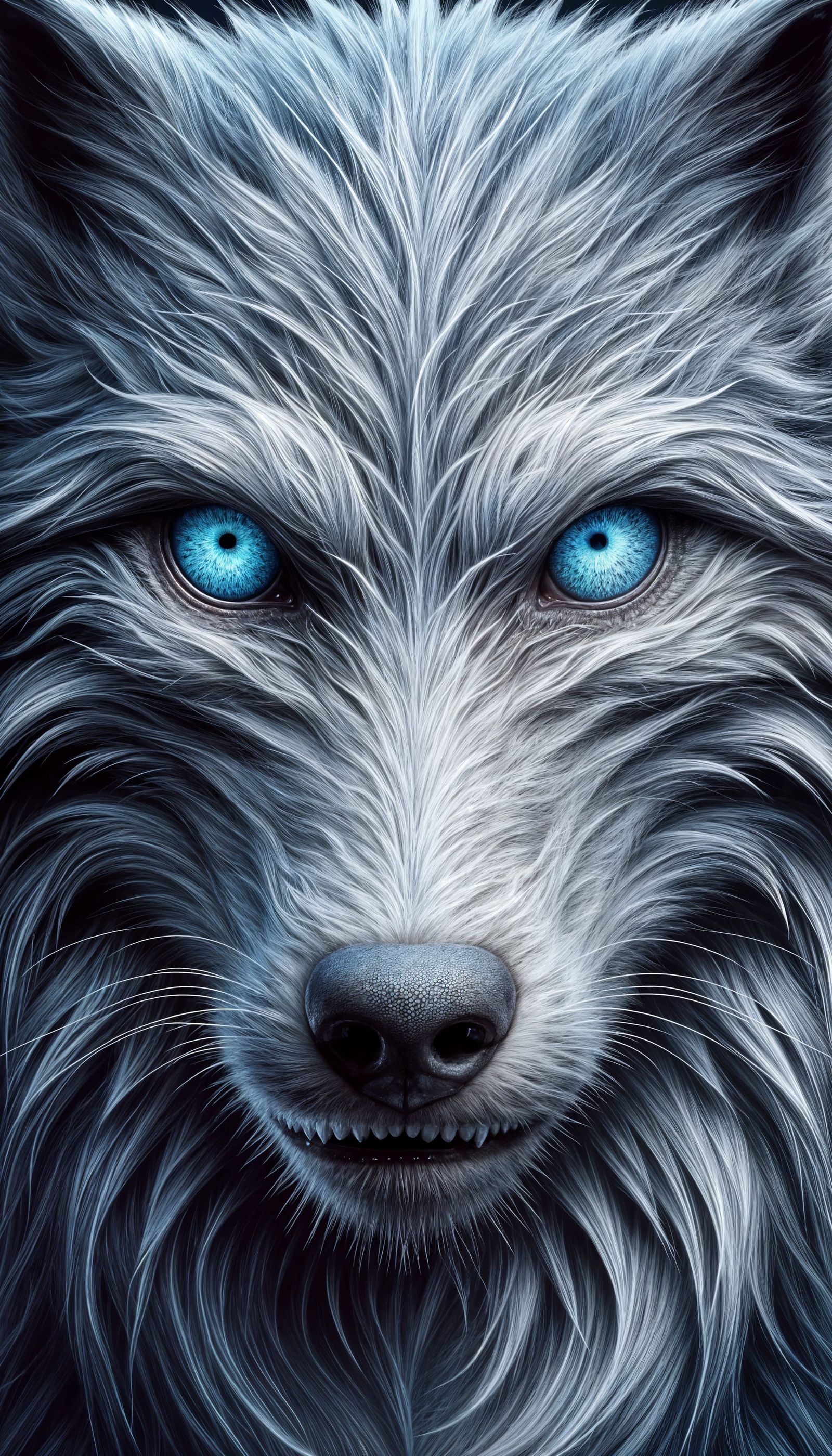 Intricate Close-Up of a Fantastical Ice-Eyed Wolf