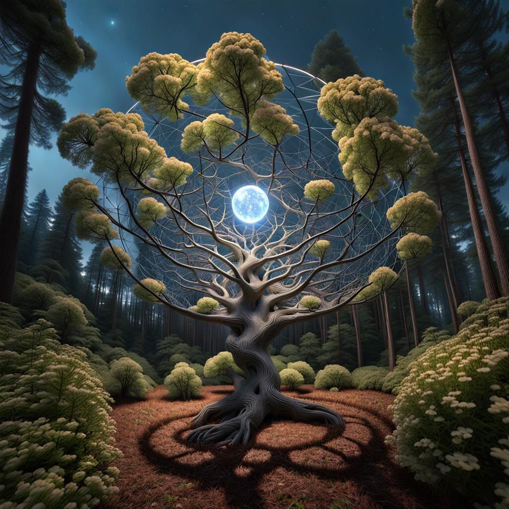 Surreal Nature Scene with Fractal Branches