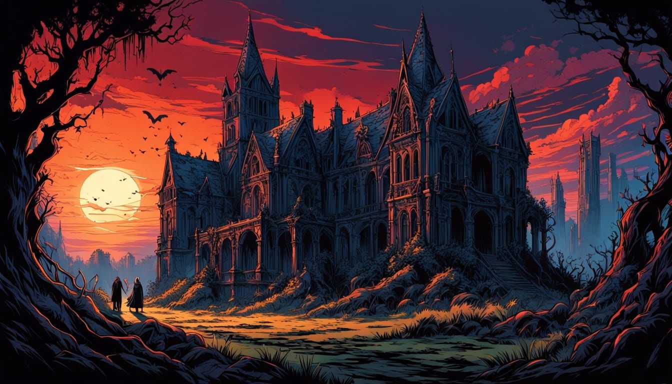 Gothic Vampire Family in Post-Apocalyptic Ruins
