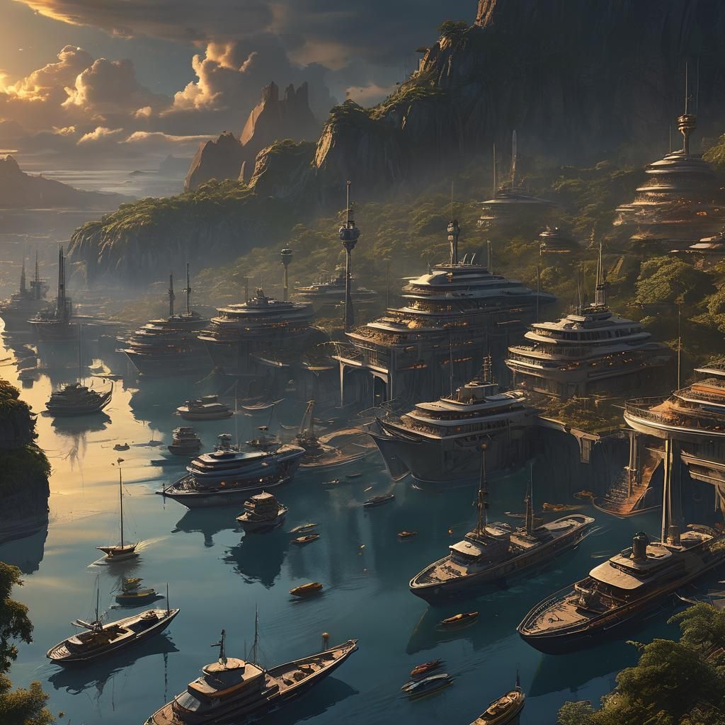 Fantasy Harbor Aerial View in Golden Light