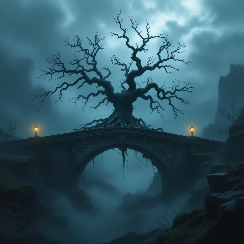 Dark Fantasy Bridge Over Endless Abyss