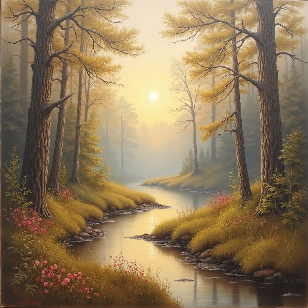 Serene Landscape in Earthy Oil Paintings