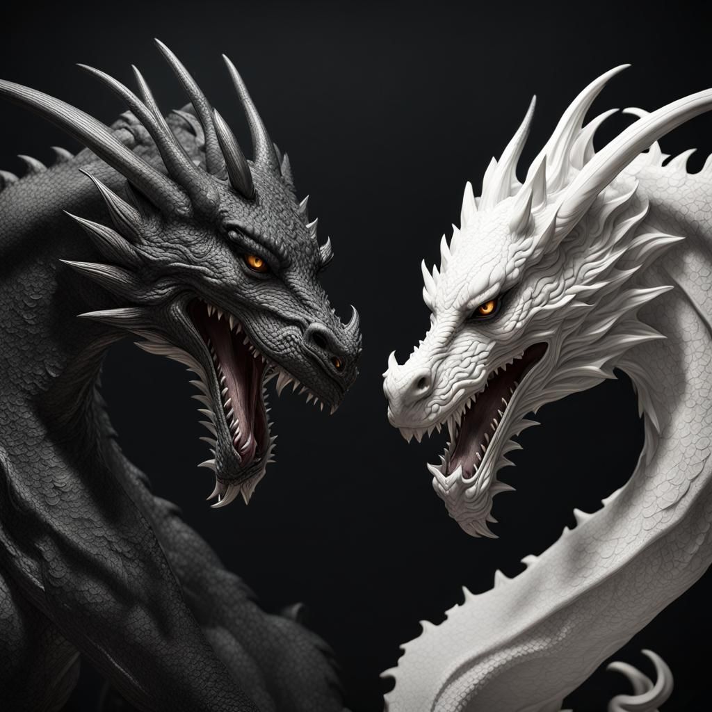 White Dragon and Black Dragon Ornate Fight