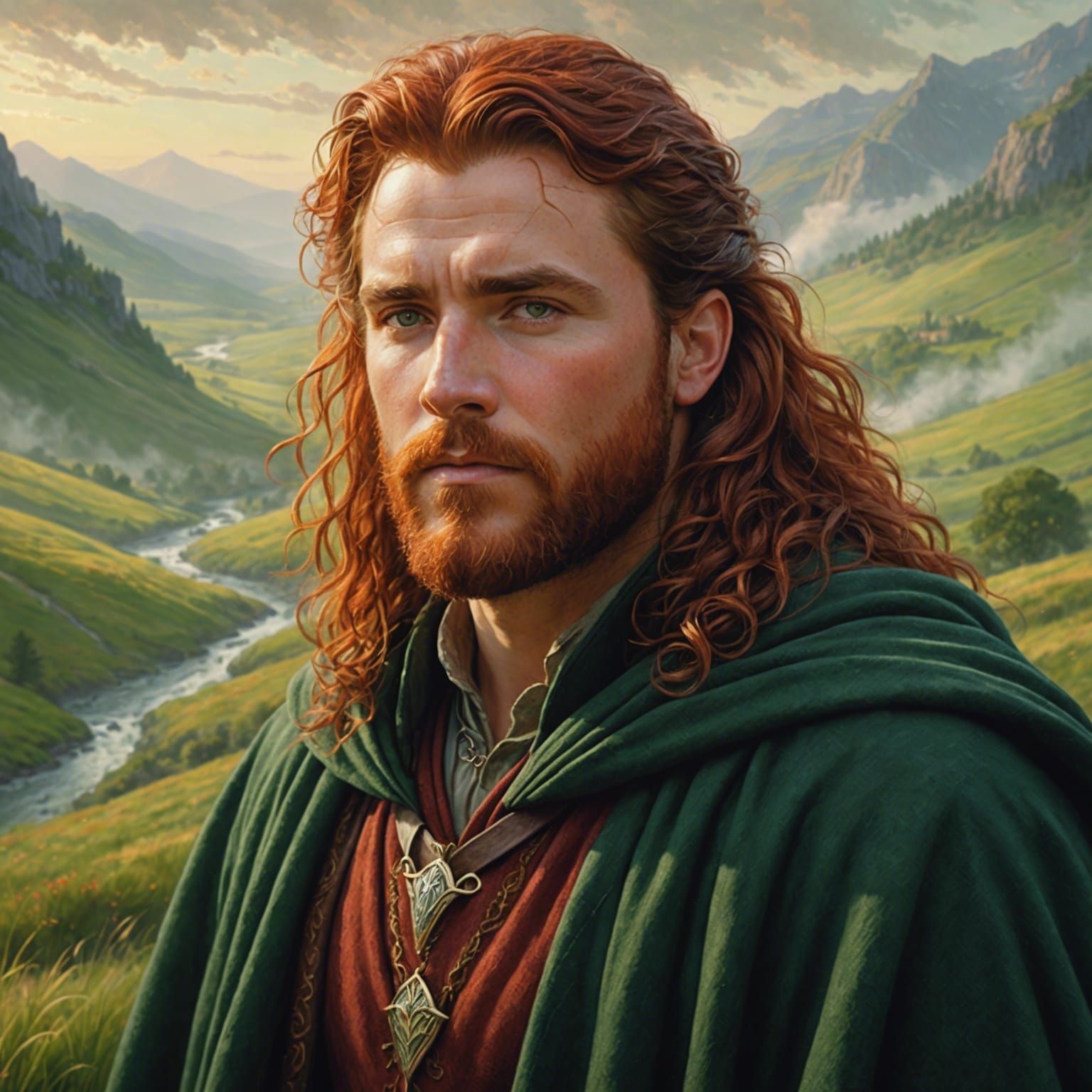 Heroic Man Portrait with Red Hair, Lord of the Rings Style