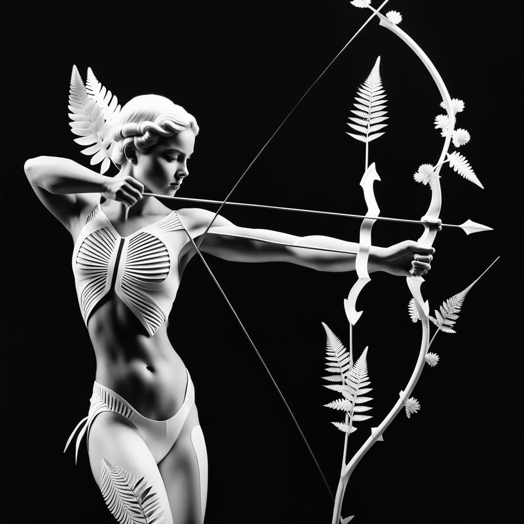 Black and White Cupid Photogram with Hearts