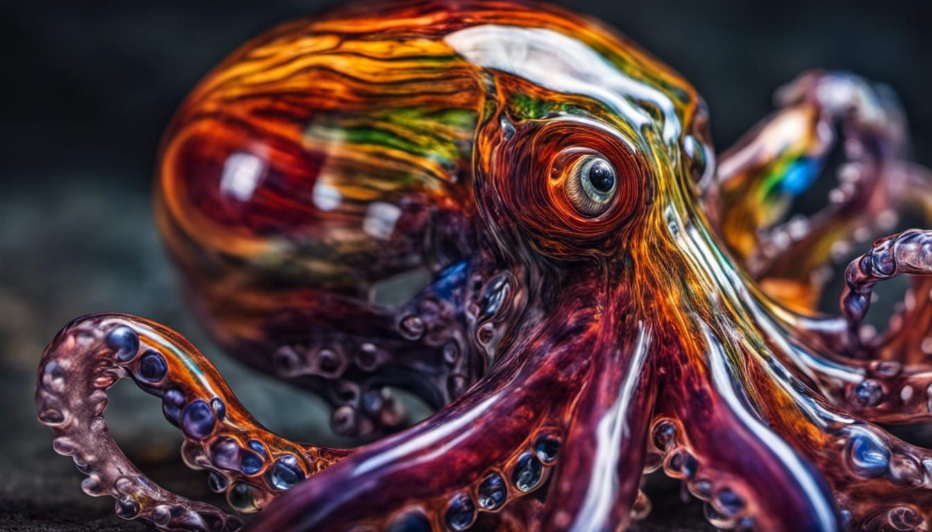 Blown Glass Octopus: Hyperrealistic Art